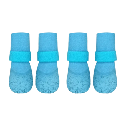 Blue 4-piece set waterproof dog boots, non-slip breathable wear-resistant pet shoes with adjustable straps for winter