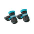 Winter dog boots for small dogs in blue and black, waterproof and reflective, ideal for cold weather protection.