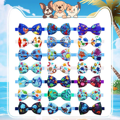 50pcs Pet Dog Grooming Small Dog Bowtis Pet Bowknot For Dogs Pets Bow Tie Neckties Dog Grooming Accessories displayed in colorful rows.
