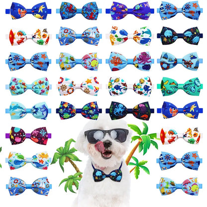 50pcs Small Dog Bowtis Pet Bowknot Fashion Dog Grooming For Dogs Pets Bow Tie Neckties Dog Grooming Accessories displayed on a dog.
