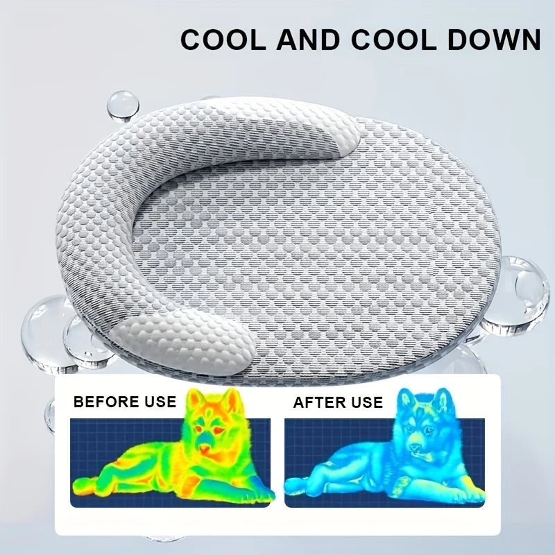 cooling cat bed breathable round pet cooling mat with neck support for hot weather, water-washable summer bed