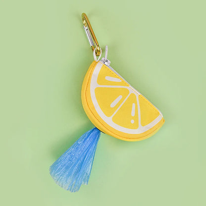 dog poop bag holder dispenser cute lemon slice zipper pouch with carabiner for leash attachment