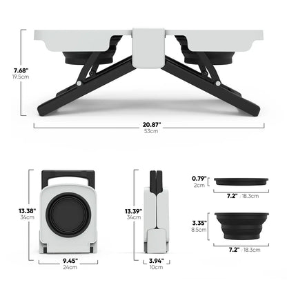 portable elevated dog bowls with collapsible silicone double diner bowl, 5 cups capacity, foldable travel stand
