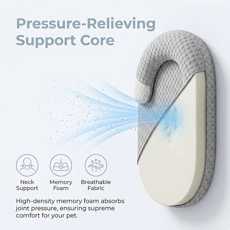 cooling cat bed with pressure-relieving support core, neck support, memory foam, and breathable fabric for hot weather comfort