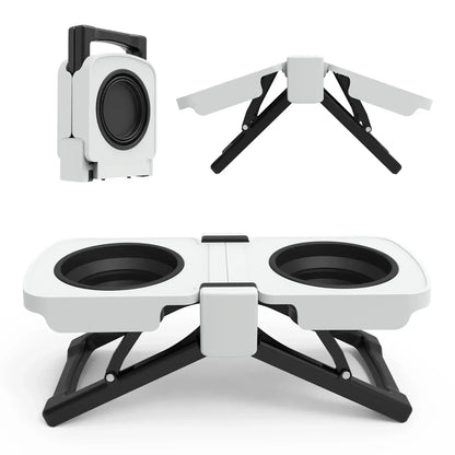 portable elevated dog bowls with collapsible silicone double diner, 5-cup food and water travel stand