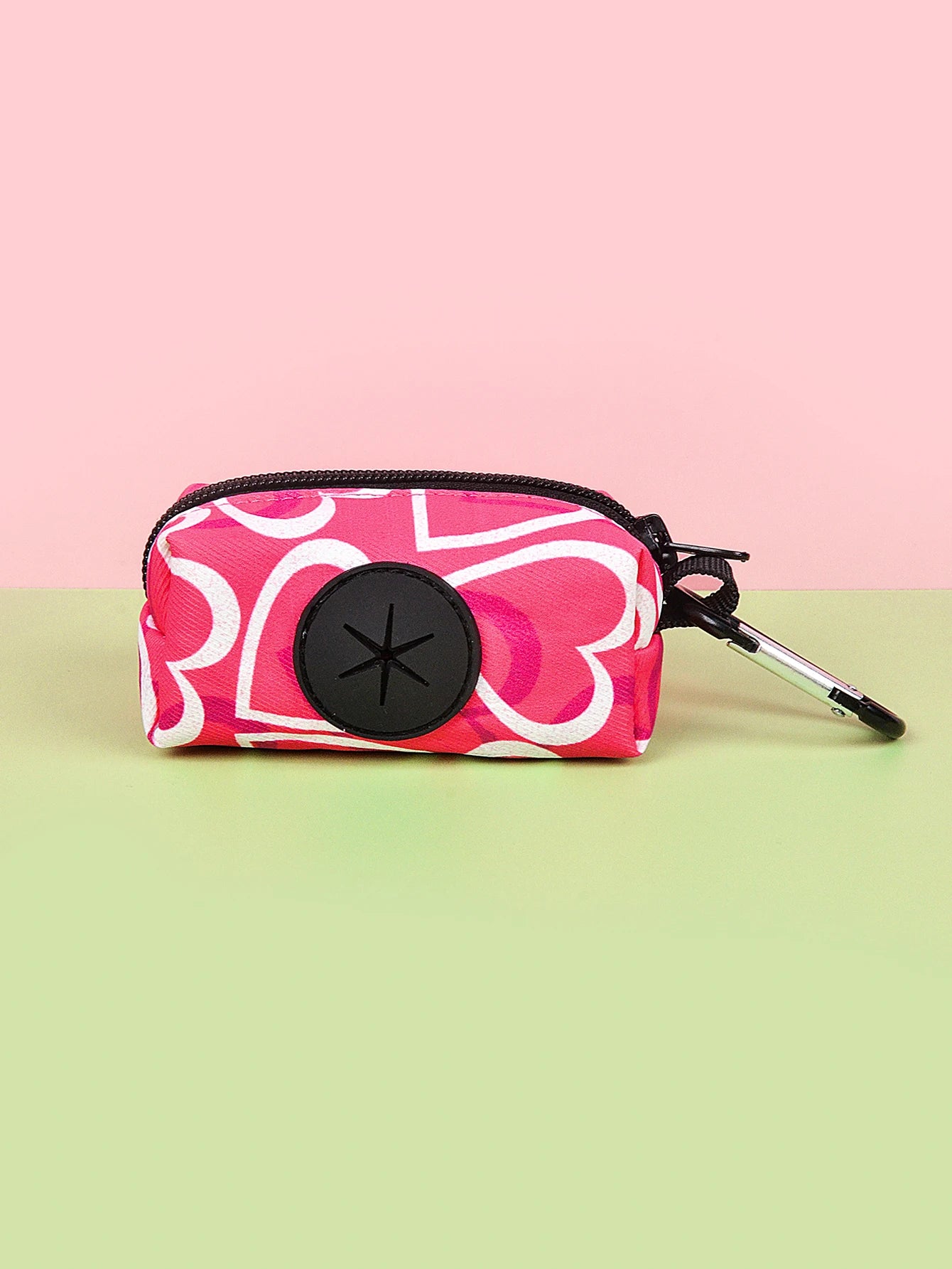 cute dog poop bag holder dispenser, TAOXIN pink heart pattern, size L, clip-on for dog leashes, Valentine&