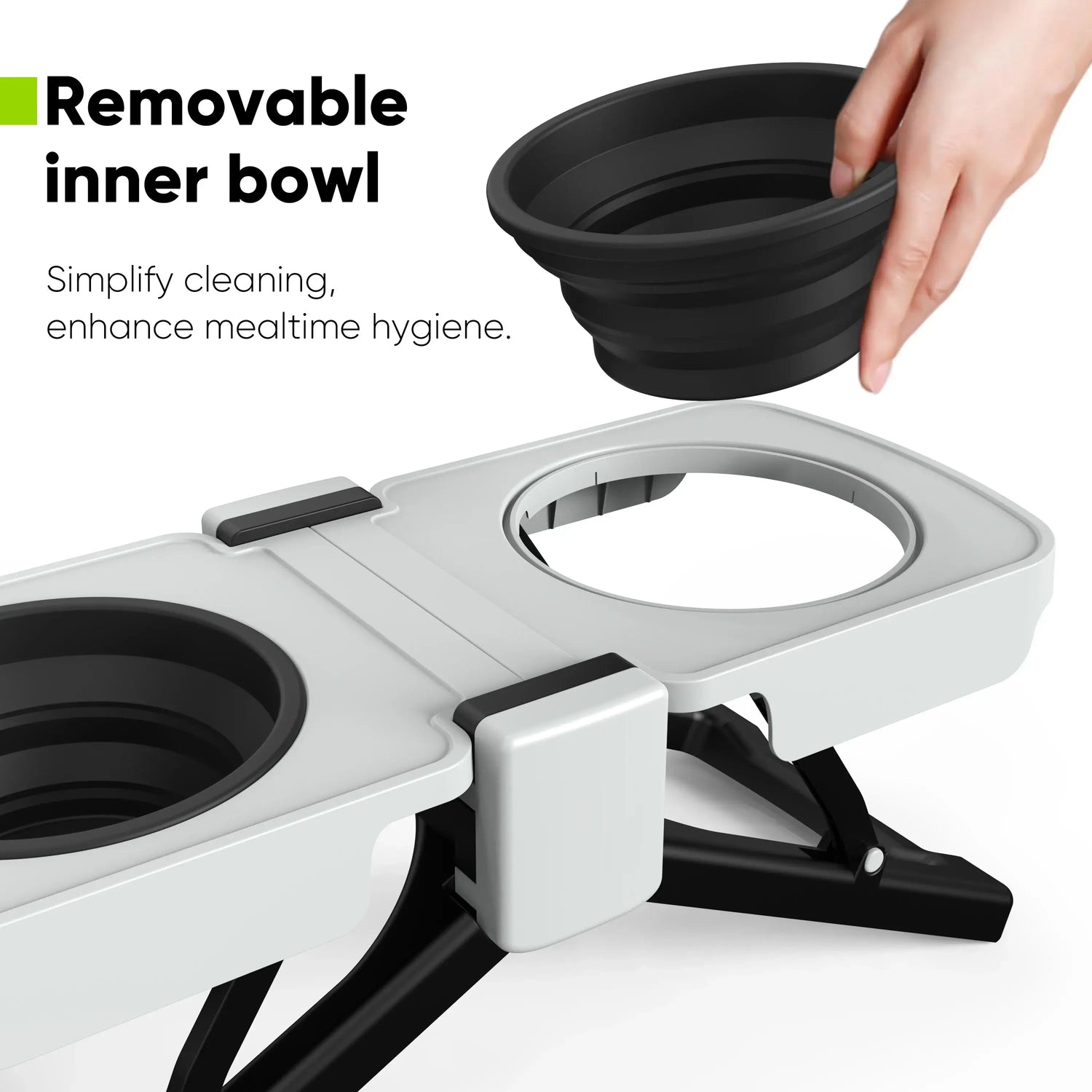 portable elevated dog bowls with removable inner bowl, collapsible silicone double diner bowl for food and water