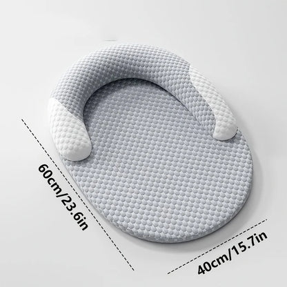 Cooling cat bed with breathable round design, neck support, and water-washable surface for hot weather comfort.