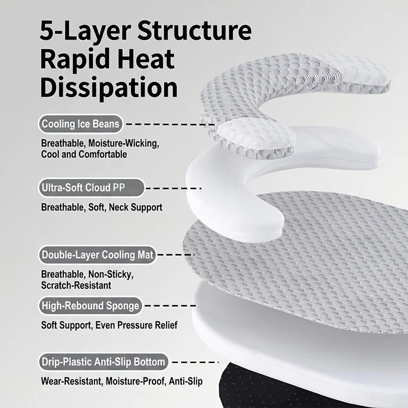 cooling cat bed with 5-layer breathable structure, neck support, and rapid heat dissipation for hot weather