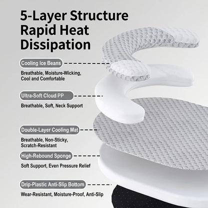 cooling cat bed with 5-layer breathable structure, neck support, and rapid heat dissipation for hot weather