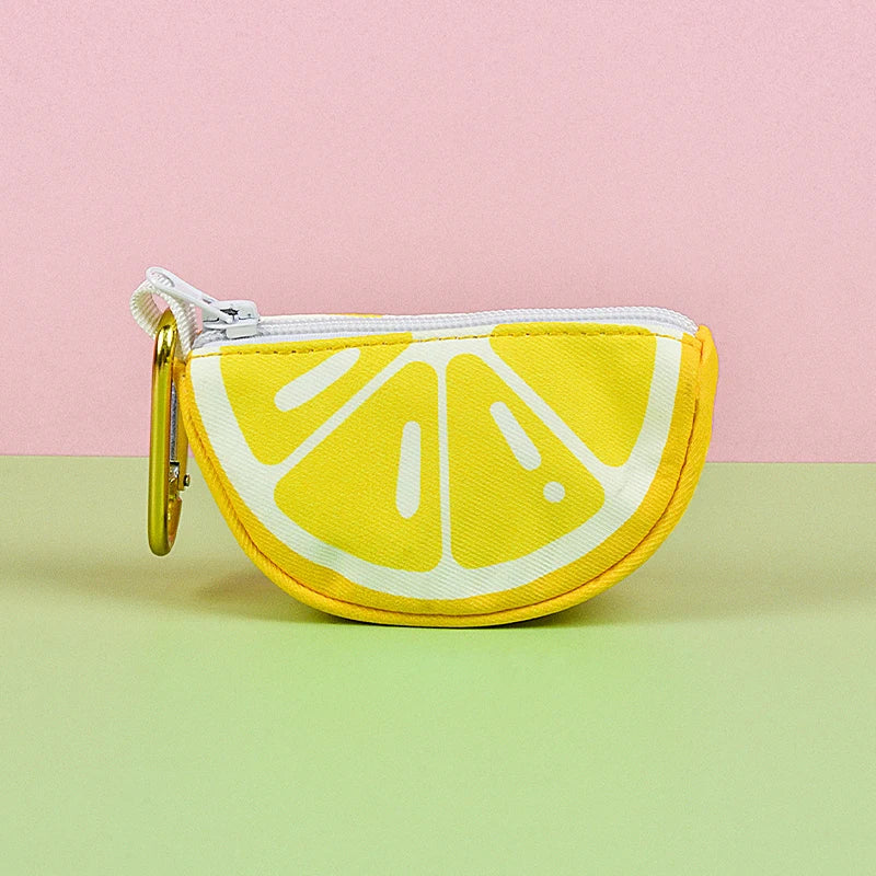 dog poop bag holder dispenser in cute lemon slice design with zipper pouch and keychain for dog leashes