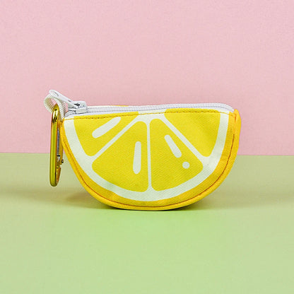 dog poop bag holder dispenser in cute lemon slice design with zipper pouch and keychain for dog leashes
