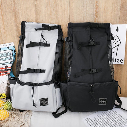 breathable dog backpack carrier for small dogs, outdoor travel pet backpack in black and gray