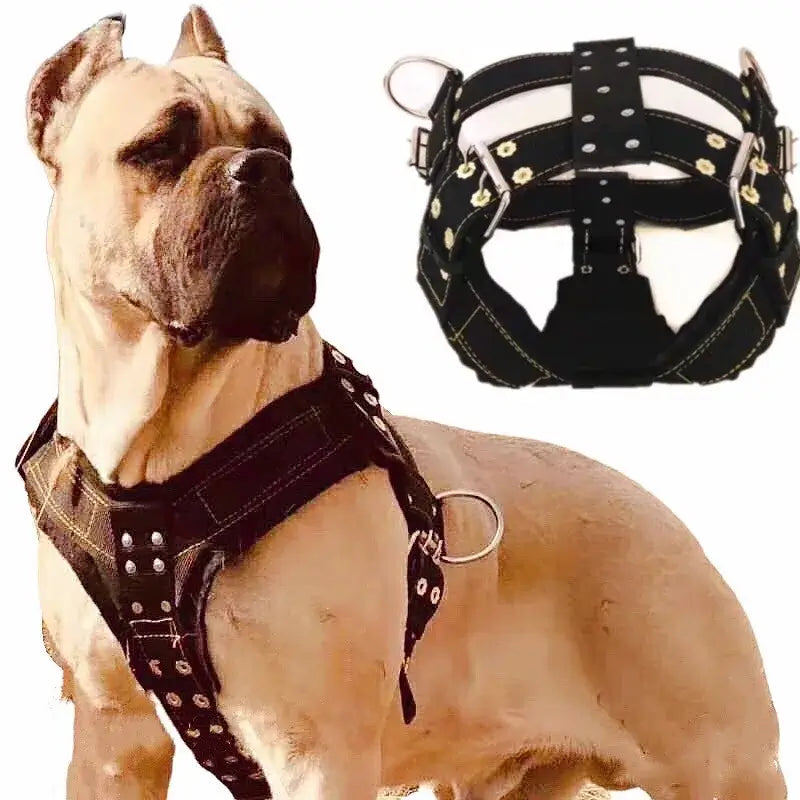 large dog harness for pit bull, adjustable black padded dog vest with buckle for strong dogs