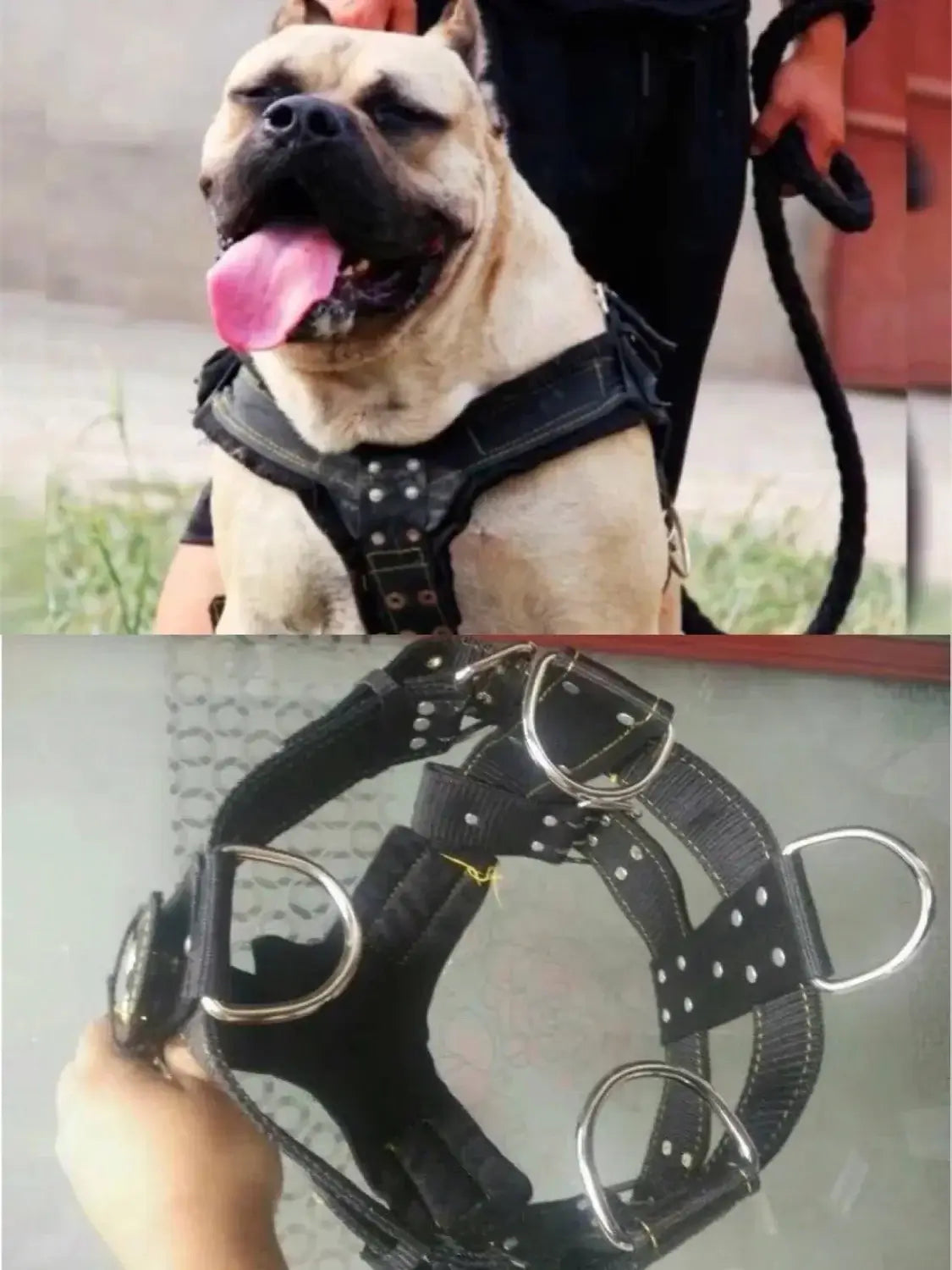 large dog harness for pit bull, adjustable padded nylon vest with quick release buckle