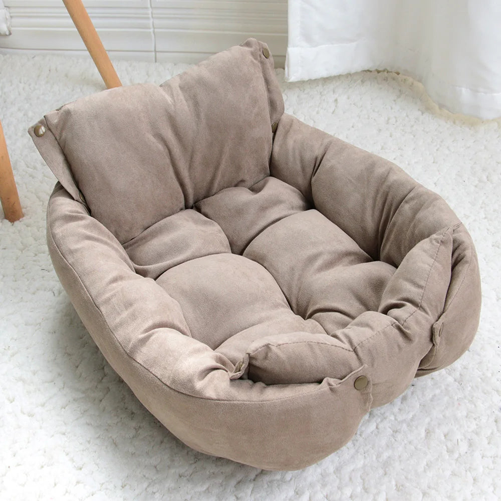 3 in 1 dog bed mat brown removable cover soft warm pet sofa for dogs and cats, cozy winter sleeping bed