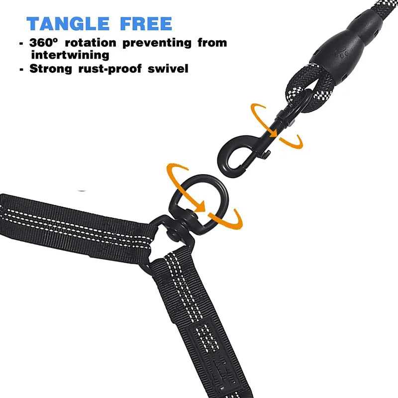 double dog leash coupler with tangle-free 360-degree swivel nylon design for walking two dogs