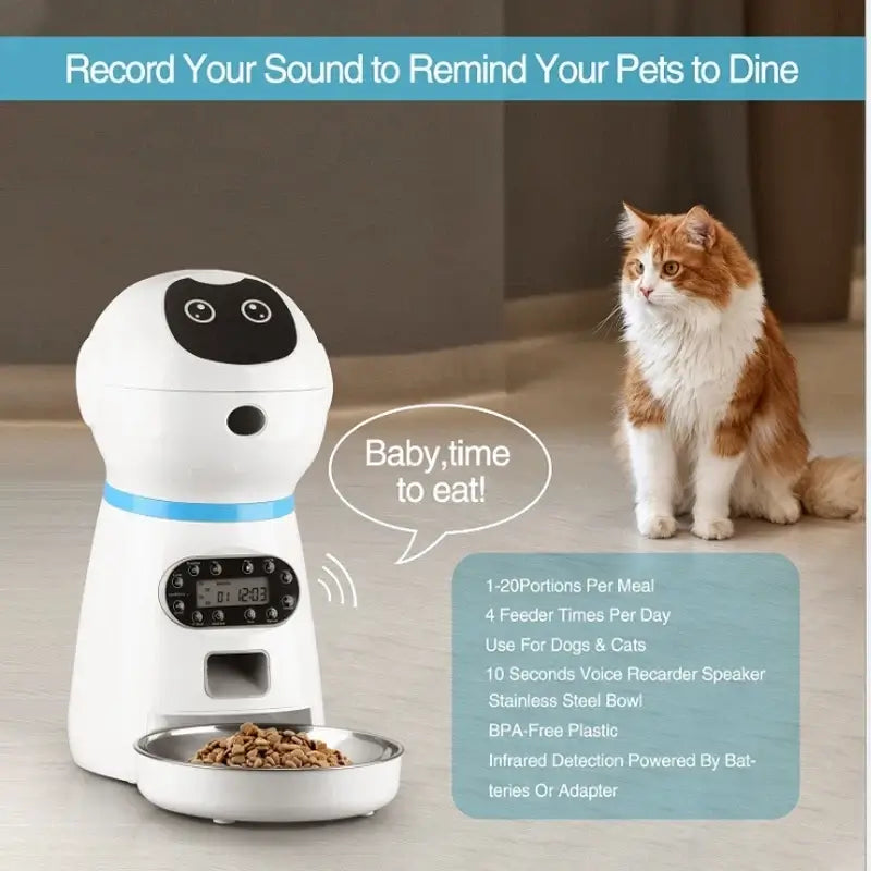 automatic pet feeder with app voice-recording stainless steel bowl for dogs and cats, 3.5L smart dispenser