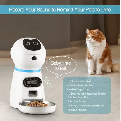 automatic pet feeder with app voice-recording stainless steel bowl for dogs and cats, 3.5L smart dispenser