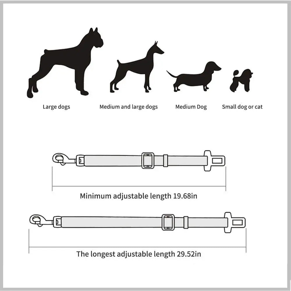 dog car seat belt adjustable nylon safety leash for large to small dogs, 19.68-29.52in