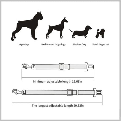 dog car seat belt adjustable nylon safety leash for large to small dogs, 19.68-29.52in