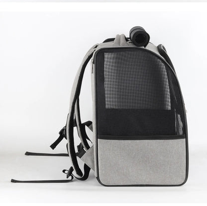 Breathable cat carrier backpack for small pets, foldable gray outdoor travel backpack with mesh window and zipper