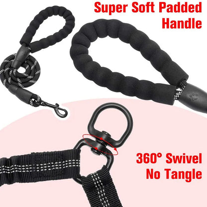 double dog leash coupler nylon twin leash with padded handle, 360 swivel no-tangle design, for walking two dogs