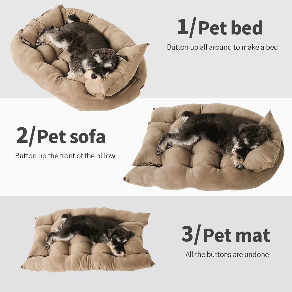 3 in 1 dog bed mat convertible pet bed, sofa, and mat for dogs and cats, soft warm winter sleeping cushion with removable cover