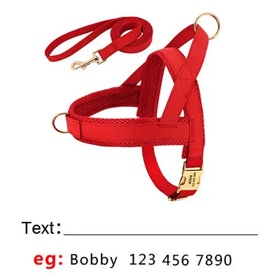 personalized no pull dog harness leash set red adjustable leather dog harness with leash for small medium large dogs