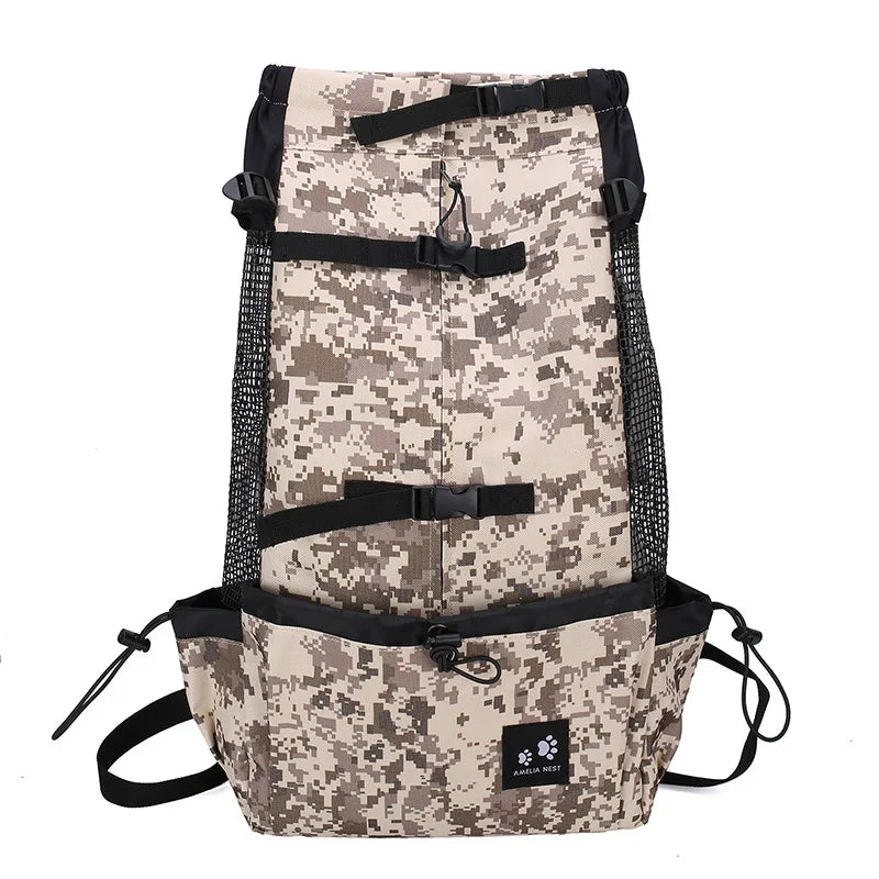 Breathable dog backpack carrier for small dogs, camouflage outdoor travel pet backpack with zipper and adjustable straps