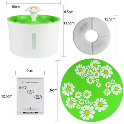 Automatic cat water fountain with 1.6L pet water dispenser, adjustable flow settings, and flower design for cats and dogs