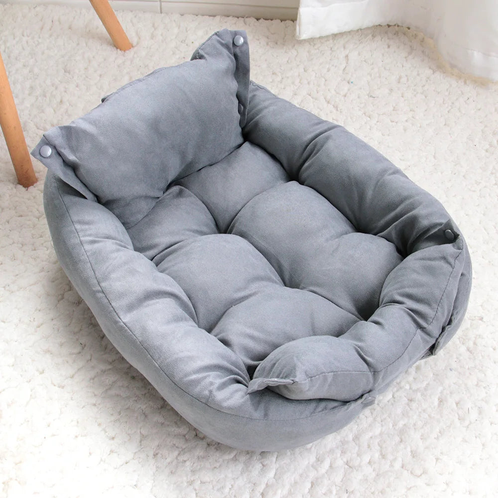 Gray 3 in 1 dog bed mat with removable cover, soft cushioned winter pet sofa bed for dogs and cats