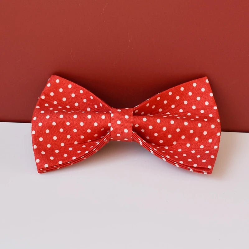 adjustable red bowtie dog collar, red polka dot bow tie for small dogs and cats, quick release pet collar