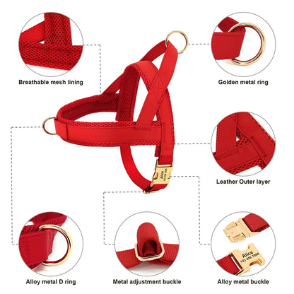 personalized no pull dog harness red adjustable vest with breathable mesh, metal rings, and free engraving for medium large dogs