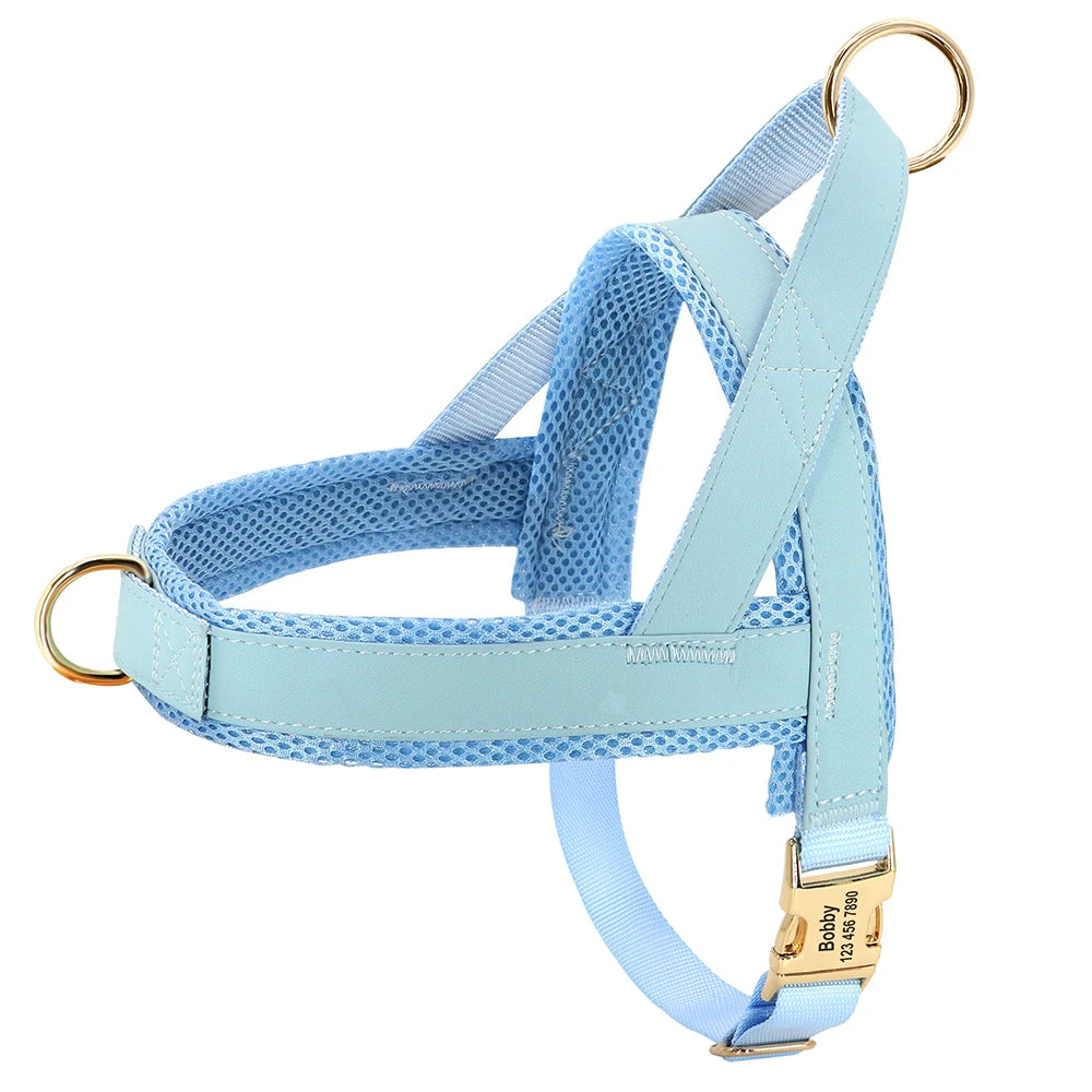 personalized no pull dog harness blue adjustable pet walking training vest for medium large dogs with free engraving