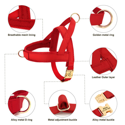 personalized no pull dog harness leash set red adjustable leather vest with breathable mesh and metal buckles for dogs