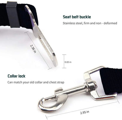 dog car seat belt with stainless steel buckle and collar lock for safe pet travel