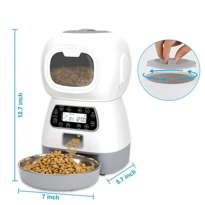 automatic pet feeder with app for dogs and cats, 3.5L stainless steel bowl, voice timing dispenser