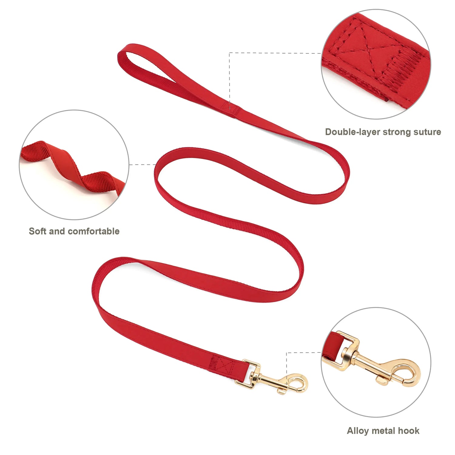 personalized no pull dog harness leash set red leash with alloy metal hook, soft comfortable, double-layer strong suture