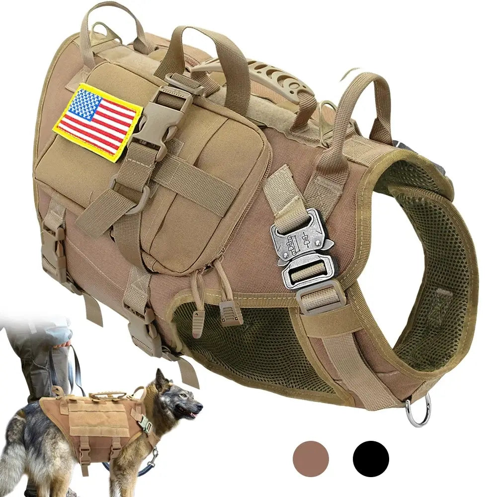 Tactical dog harness with pouches for medium and large dogs, military no-pull padded vest for training and hiking