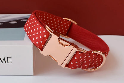 adjustable red bowtie dog collar, red polka dot dog collar with quick release buckle for small dogs and cats