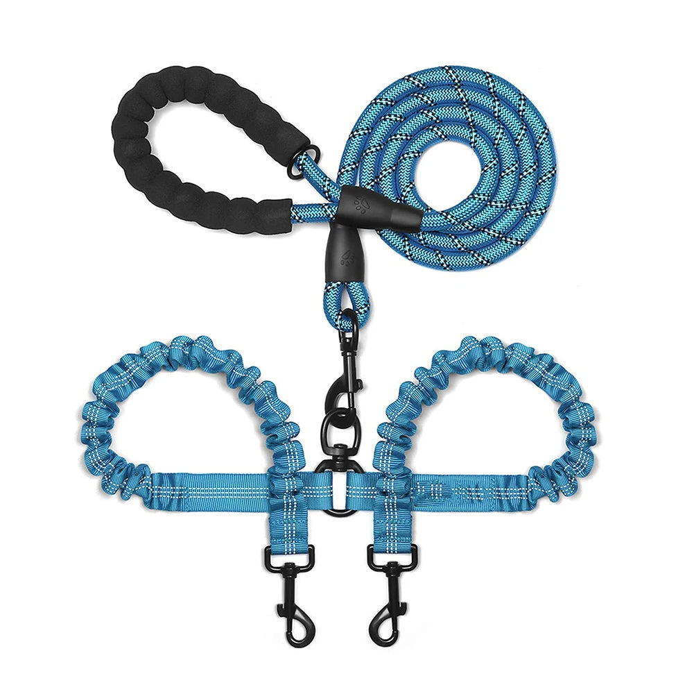 Pet Dog Leashes Walk 2 Two Dogs Nylon Leash Coupler Double Ropes Twin Leads Walking Dog with Poop Bag Multi Leashes 1.5+0.5M