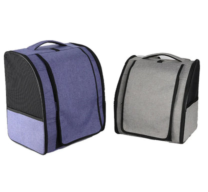 Breathable cat carrier backpack for small cats and dogs, foldable outdoor pet travel backpack in purple and gray