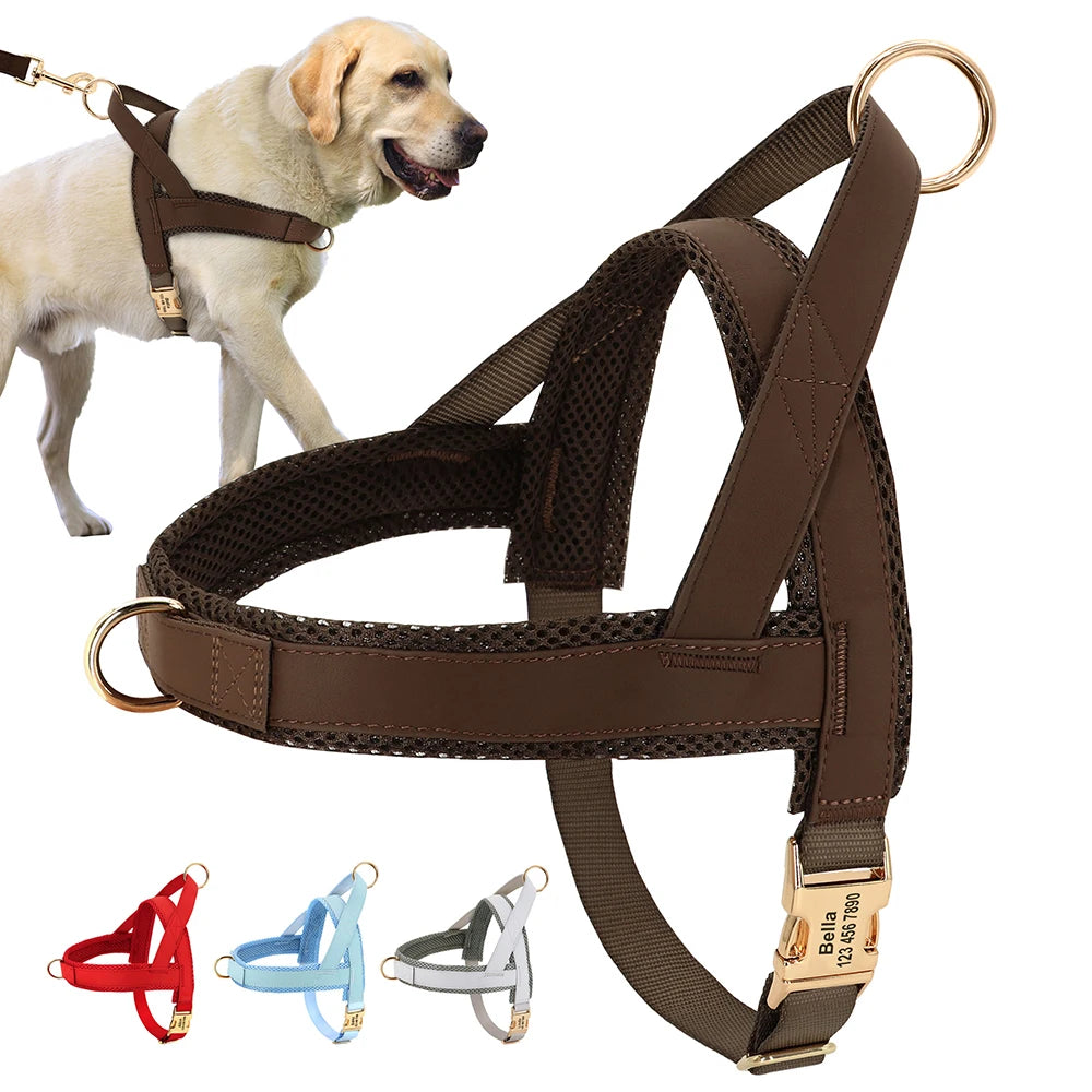 Personalized no pull dog harness for medium large dogs, adjustable leather pet walking training vest