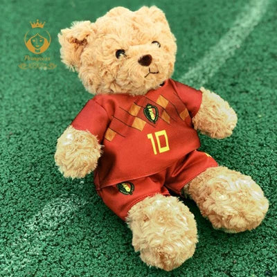 plush football player toy teddy bear in red hazard jersey, 10 cm soft souvenir plushie for children
