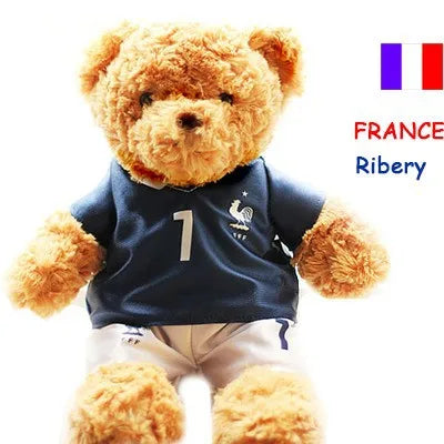 plush football player toy teddy bear souvenir, Ribery France design, navy jersey, number 1, soft stuffed plush for children