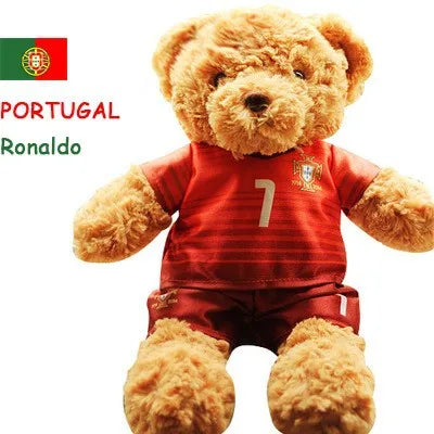 plush football player toy Ronaldo teddy bear souvenir in Portugal red jersey, soft stuffed plush gift for children