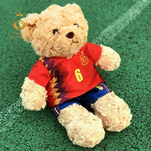 plush football player toy teddy bear souvenir in Iniesta red jersey number 6, soft plush doll for children