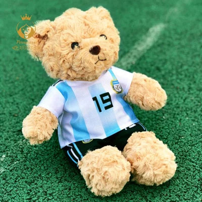plush football player toy teddy bear in Aguero jersey, Argentina colors, soft plush souvenir for children