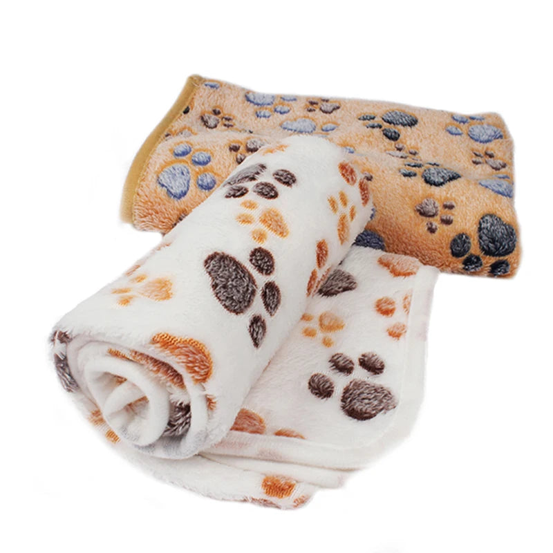 warm pet blanket for dogs and cats soft paw print plush mat for small and medium pets